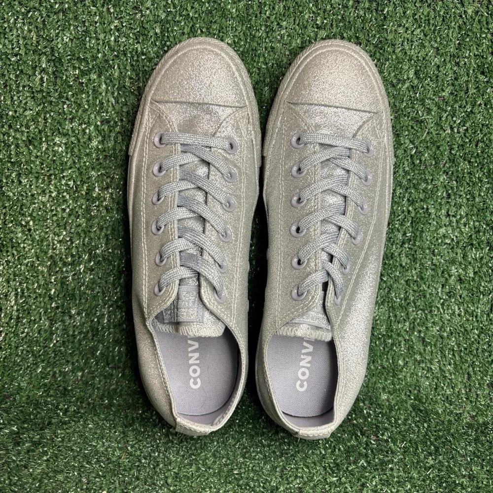 Converse Chuck Taylor All Star Glitter Sparkle Low Top Sneaker Silver Women Sz 9 - Picture 5 of 12